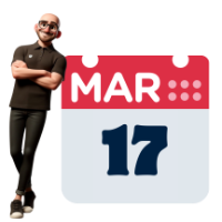 Icona con Salvatore cartoon appoggiato su un calendario