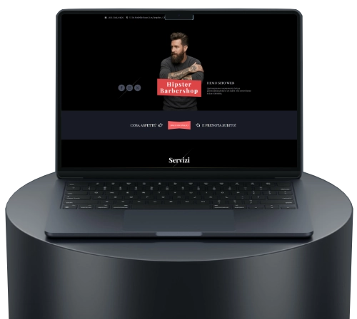 un laptop con il demo di un sito one page con design classico per saloni