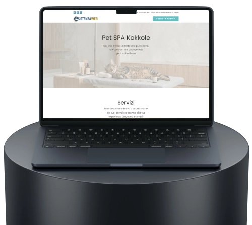 un laptop con il demo di un sito one page con design minimal per saloni