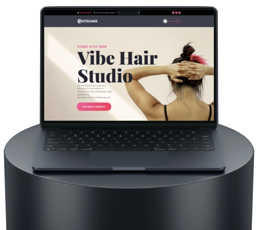 un laptop con il demo di un sito one page con design moderno per saloni